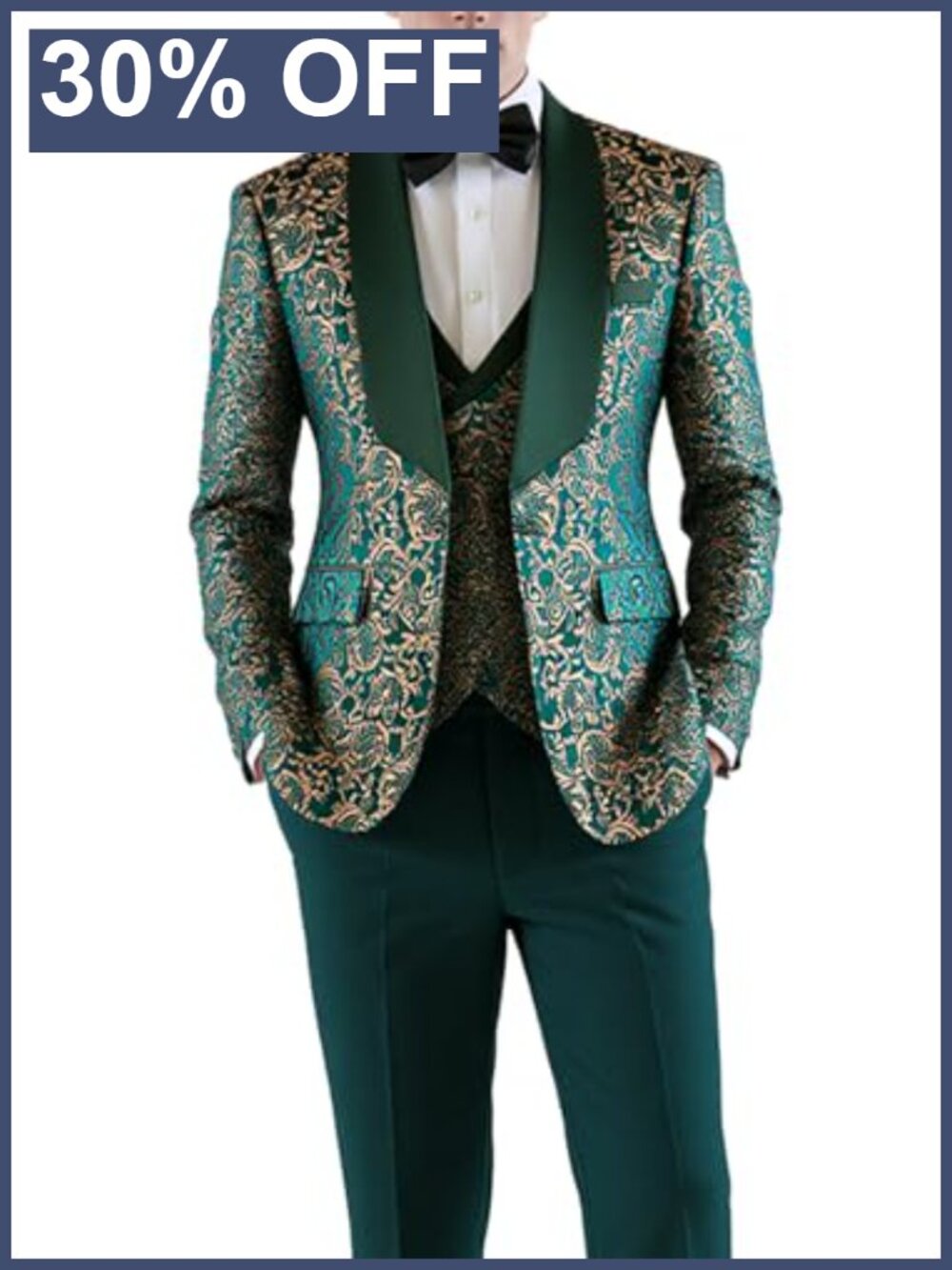 Men's 3 Piece Slim Fit Tuxedo Suit Set Floral Blazer Vest Pants